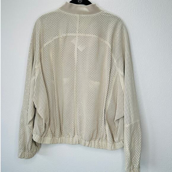 NWT Brunello Cucinelli Tan Cream Laser Cut 100% Leather Bomber Jacket 48 / XL - Picture 6 of 16